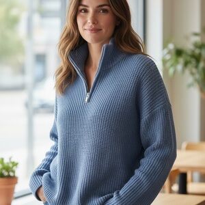 Edikted Women's Blue Zip-Up Sweater 100% Cotton